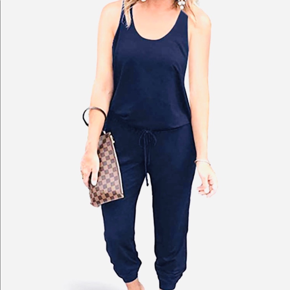 Sleeveless Tank Top Elastic Waist Jumpsuit